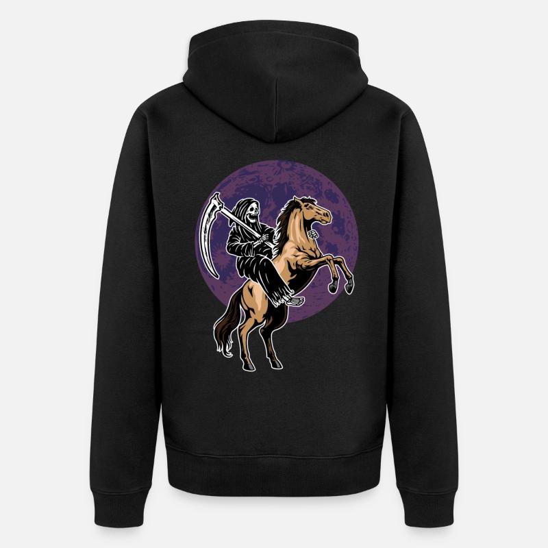 Squelette d’Halloween à cheval - Veste à capuche bio Premium Unisexe - noir