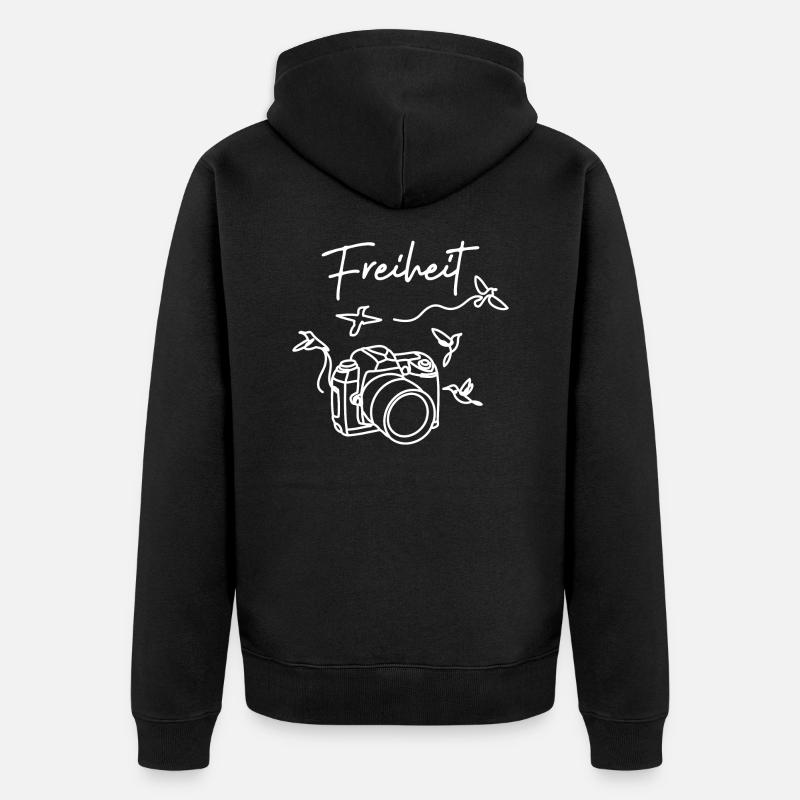 splattered Camera Freiheit - Unisex Premium Bio Zip Hoodie - Schwarz