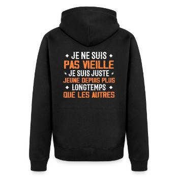 I'm Not Old Vintage Anniversary Gift - Unisex Premium Organic Zip Hoodie - black - Back - Nico (187cm)