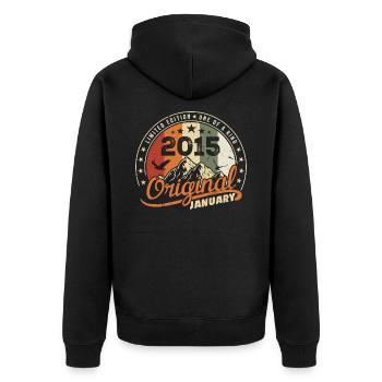 Original Geboren im Januar Geburtstag | Januar 2015 - Unisex Premium Bio Zip Hoodie - Schwarz - Hinten - Nico (187cm)