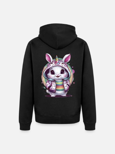 Kawaii Einhorn Hase - Unisex Premium Bio Zip Hoodie - Schwarz