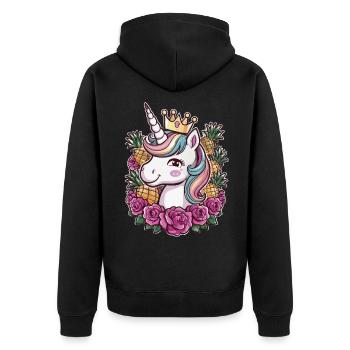 Licorne Kawaii Mignon Dessin Animé avec Roses & Ananas - Veste à capuche bio Premium Unisexe - noir - Dos - Nico (187cm)