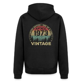 Vintage April 1973 Birthday Gift - Unisex Premium Organic Zip Hoodie - black - Back - Nico (187cm)