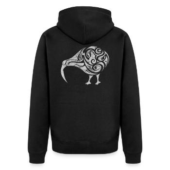 Abstrakt Kiwi - Unisex Premium Bio Zip Hoodie - Schwarz - Hinten - Nico (187cm)