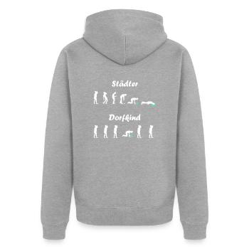 Drôle de citadin vs village cadeau d’enfant - Veste à capuche bio Premium Unisexe - gris chiné - Dos - Nico (187cm)