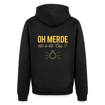 Oh merde elle a dit oui bague fiançailles mariage - Veste à capuche bio Premium Unisexe - noir - Dos - Nico (187cm)
