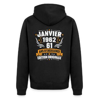 Vintage Cadeau Janvier 1962, 61 Ans Anniversaire - Veste à capuche bio Premium Unisexe - noir - Dos - Nico (187cm)