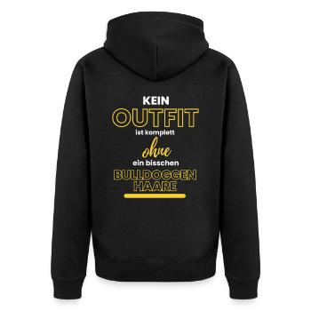 KEIN OUTFIT ... Bulldogge BULLDOG Bulldoggen Hund - Unisex Premium Bio Zip Hoodie - Schwarz - Hinten - Nico (187cm)