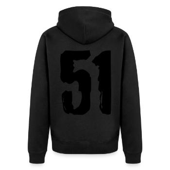 51 Zahl Trikot - Unisex Premium Bio Zip Hoodie - Schwarz - Hinten - Nico (187cm)