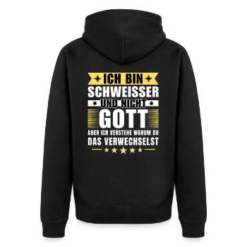 Ich bin Schweißer und nicht Gott - Unisex Premium Bio Zip Hoodie - Schwarz - Hinten - Nico (187cm)