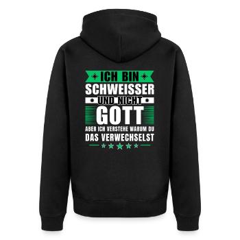 Ich bin Schweißer und nicht Gott - Unisex Premium Bio Zip Hoodie - Schwarz - Hinten - Nico (187cm)