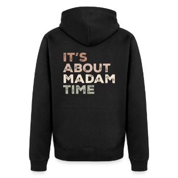 Es geht darum, dass Madame Time Humor sarkastisch lustig sagt - Unisex Premium Bio Zip Hoodie - Schwarz - Hinten - Nico (187cm)