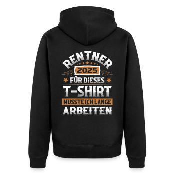 Rentner 2025 - Unisex Premium Bio Zip Hoodie - Schwarz - Hinten - Nico (187cm)