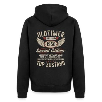 Oldtimer Baujahr 1950 Jahrgang Geburtstag Geschenk - Unisex Premium Bio Zip Hoodie - Schwarz - Hinten - Nico (187cm)