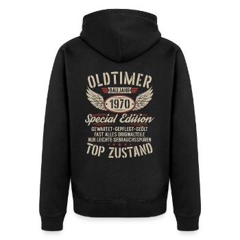Oldtimer Baujahr 1970 Jahrgang Geburtstag Geschenk - Unisex Premium Bio Zip Hoodie - Schwarz - Hinten - Nico (187cm)