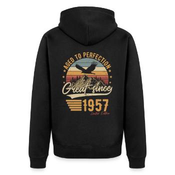 Né en 1957 Vintage Vintage Anniversaire Rétro - Veste à capuche bio Premium Unisexe - noir - Dos - Nico (187cm)