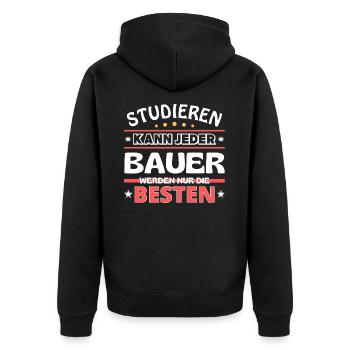 Nur die Besten werden Bauer - Unisex Premium Bio Zip Hoodie - Schwarz - Hinten - Nico (187cm)