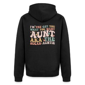 Aka The Sugar Auntie - Lustig für jede Tante - Auntie - Unisex Premium Bio Zip Hoodie - Schwarz - Hinten - Nico (187cm)