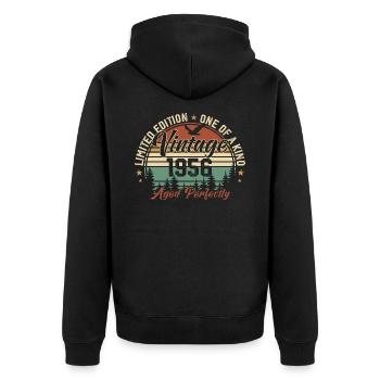 Jahrgang 1956 Retro 1956 Geburtstagsgeschenk 1956 - Unisex Premium Bio Zip Hoodie - Schwarz - Hinten - Nico (187cm)