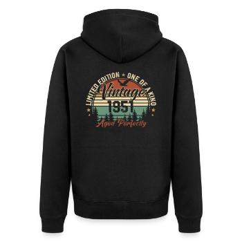 Jahrgang 1951 Retro 1951 Geburtstagsgeschenk 1951 - Unisex Premium Bio Zip Hoodie - Schwarz - Hinten - Nico (187cm)