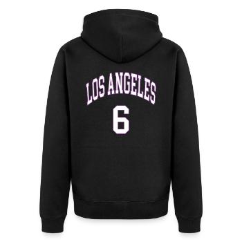 Los Angeles 6 - Unisex Premium Bio Zip Hoodie - Schwarz - Hinten - Nico (187cm)