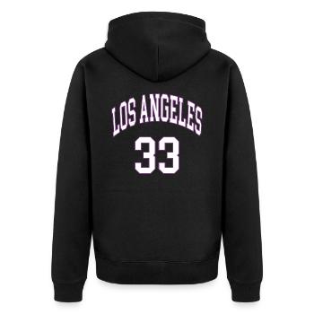 Los Angeles 33 - Unisex Premium Bio Zip Hoodie - Schwarz - Hinten - Nico (187cm)