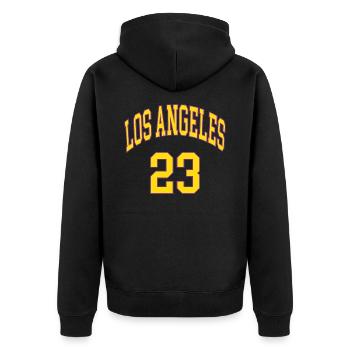 Los Angeles 23 - Unisex Premium Bio Zip Hoodie - Schwarz - Hinten - Nico (187cm)