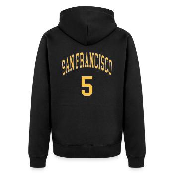San Francisco 5 - Unisex Premium Bio Zip Hoodie - Schwarz - Hinten - Nico (187cm)