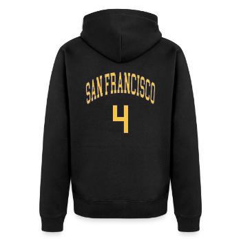 San Francisco 4 - Unisex Premium Bio Zip Hoodie - Schwarz - Hinten - Nico (187cm)