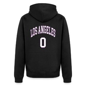 Los Angeles 0 - Unisex Premium Bio Zip Hoodie - Schwarz - Hinten - Nico (187cm)