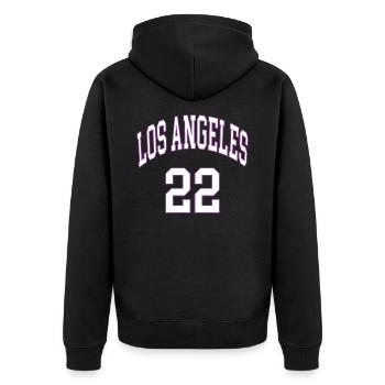 Los Angeles 22 - Unisex Premium Bio Zip Hoodie - Schwarz - Hinten - Nico (187cm)