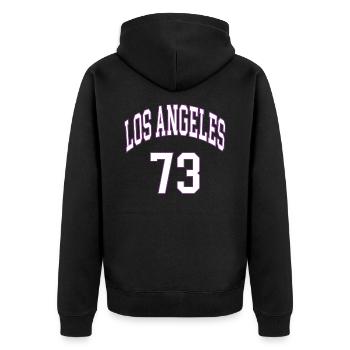 Los Angeles 73 - Unisex Premium Bio Zip Hoodie - Schwarz - Hinten - Nico (187cm)