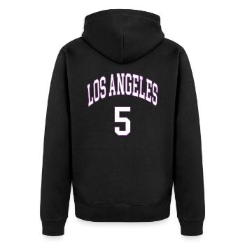 Los Angeles 5 - Unisex Premium Bio Zip Hoodie - Schwarz - Hinten - Nico (187cm)