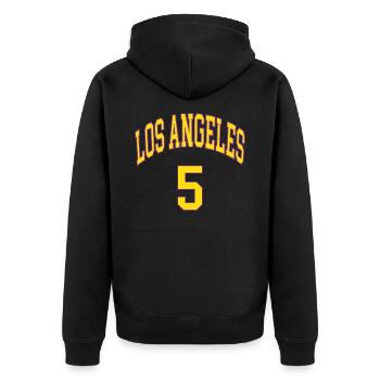 Los Angeles 5 - Unisex Premium Bio Zip Hoodie - Schwarz - Hinten - Nico (187cm)