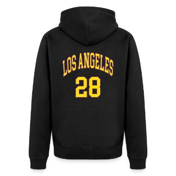 Los Angeles 28 - Unisex Premium Bio Zip Hoodie - Schwarz - Hinten - Nico (187cm)