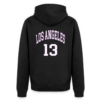Los Angeles 13 - Unisex Premium Bio Zip Hoodie - Schwarz - Hinten - Nico (187cm)