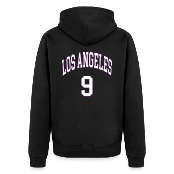 Los Angeles 9 - Unisex Premium Bio Zip Hoodie - Schwarz - Hinten - Nico (187cm)