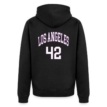 Los Angeles 42 - Unisex Premium Bio Zip Hoodie - Schwarz - Hinten - Nico (187cm)