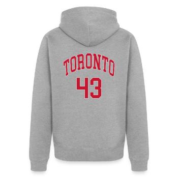 Toronto 43 - Unisex Premium Organic Zip Hoodie - heather grey - Back - Nico (187cm)