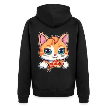 Katze loves Pizza - Unisex Premium Bio Zip Hoodie - Schwarz - Hinten - Nico (187cm)