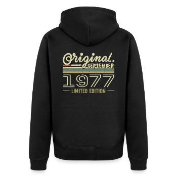 Septembre 1977 Cadeau Anniversaire September 1977 - Veste à capuche bio Premium Unisexe - noir - Dos - Nico (187cm)