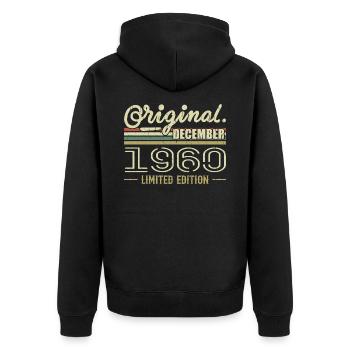 Dezember 1960 Jubiläum Dezember 1960 Dezember - Unisex Premium Bio Zip Hoodie - Schwarz - Hinten - Nico (187cm)