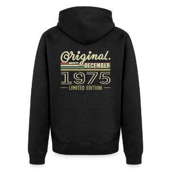 Décembre 1975 anniversaire Décembre 1975 Décembre - Veste à capuche bio Premium Unisexe - noir - Dos - Nico (187cm)