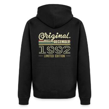 Décembre 1992 anniversaire Décembre 1992 Décembre - Veste à capuche bio Premium Unisexe - noir - Dos - Nico (187cm)