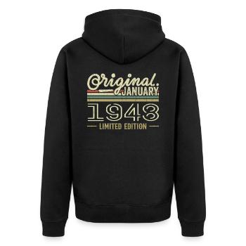 Januar 1948 Geburtstag Januar 1948 Geschenk 1948 - Unisex Premium Bio Zip Hoodie - Schwarz - Hinten - Nico (187cm)