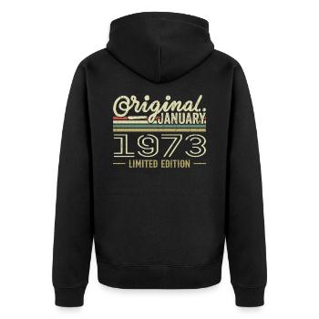 Januar 1973 Geburtstag Januar 1973 Geschenk 1973 - Unisex Premium Bio Zip Hoodie - Schwarz - Hinten - Nico (187cm)