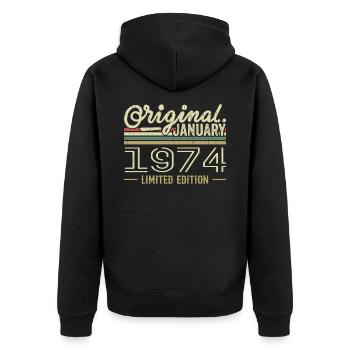Januar 1974 Geburtstag Januar 1974 Geschenk 1974 - Unisex Premium Bio Zip Hoodie - Schwarz - Hinten - Nico (187cm)