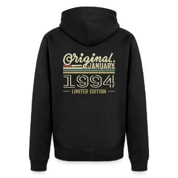Januar 1994 Geburtstag Januar 1994 Geschenk 1994 - Unisex Premium Bio Zip Hoodie - Schwarz - Hinten - Nico (187cm)