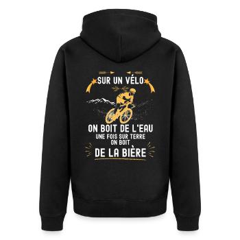 Velo, cycliste eau et bière humour papa, papy - Veste à capuche bio Premium Unisexe - noir - Dos - Nico (187cm)