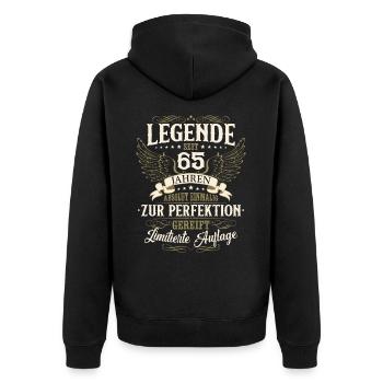 65 Geburtstag Legende Geburtstagsspruch 65 Jahre - Unisex Premium Bio Zip Hoodie - Schwarz - Hinten - Nico (187cm)